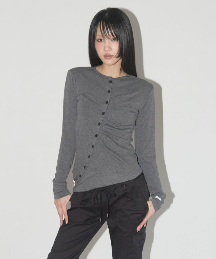 UNBALANCE SHIRRING CARDIGAN (CHARCOAL)
