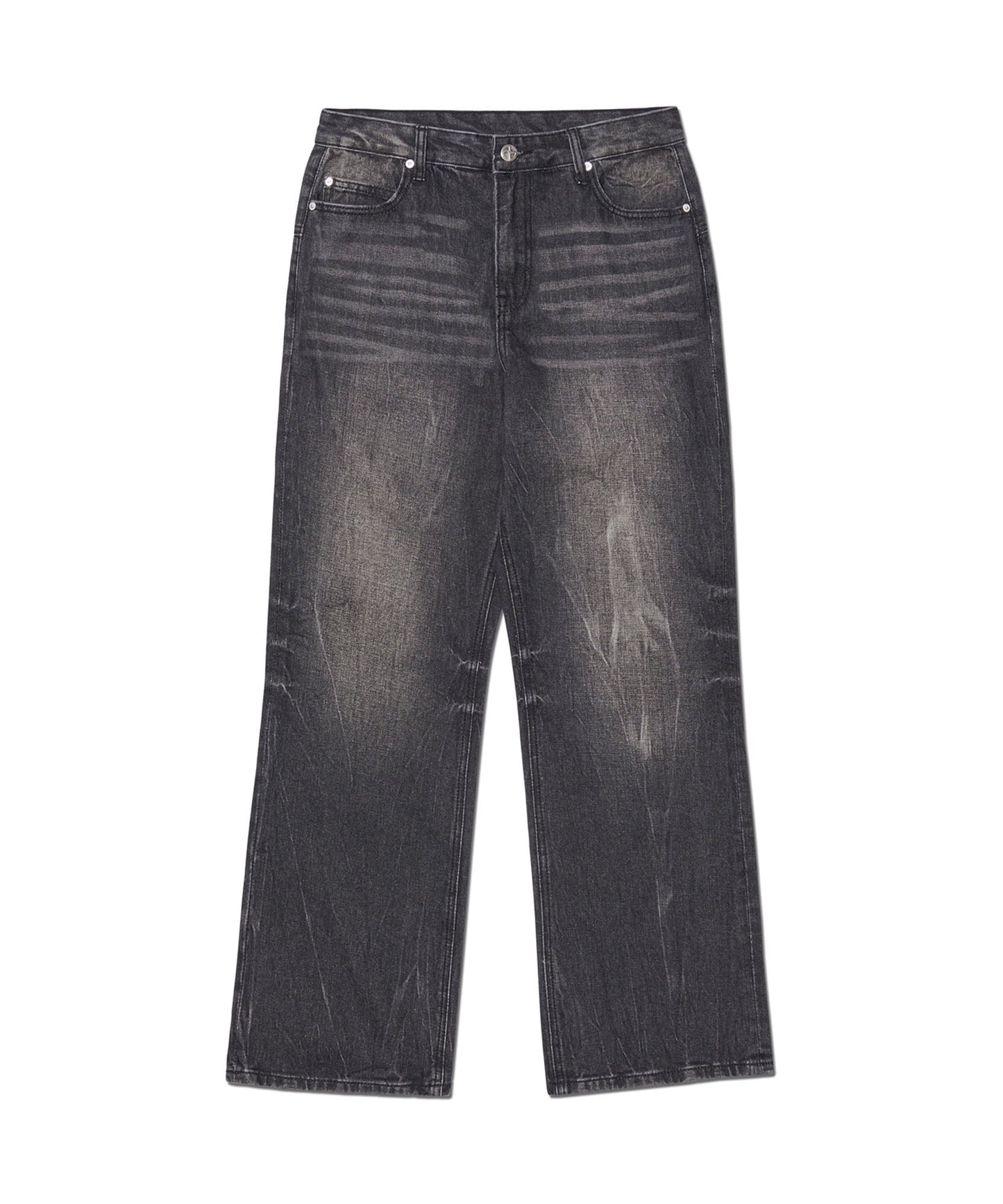 SEMI FLARE DENIM PANTS - WASHED BLACK