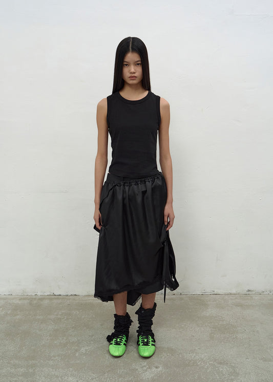 SHIRRING SLEEVELESS DRESS (BLACK)