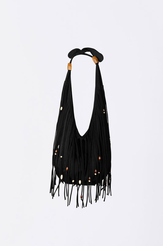 Shaggy Fringe Market Bag Black