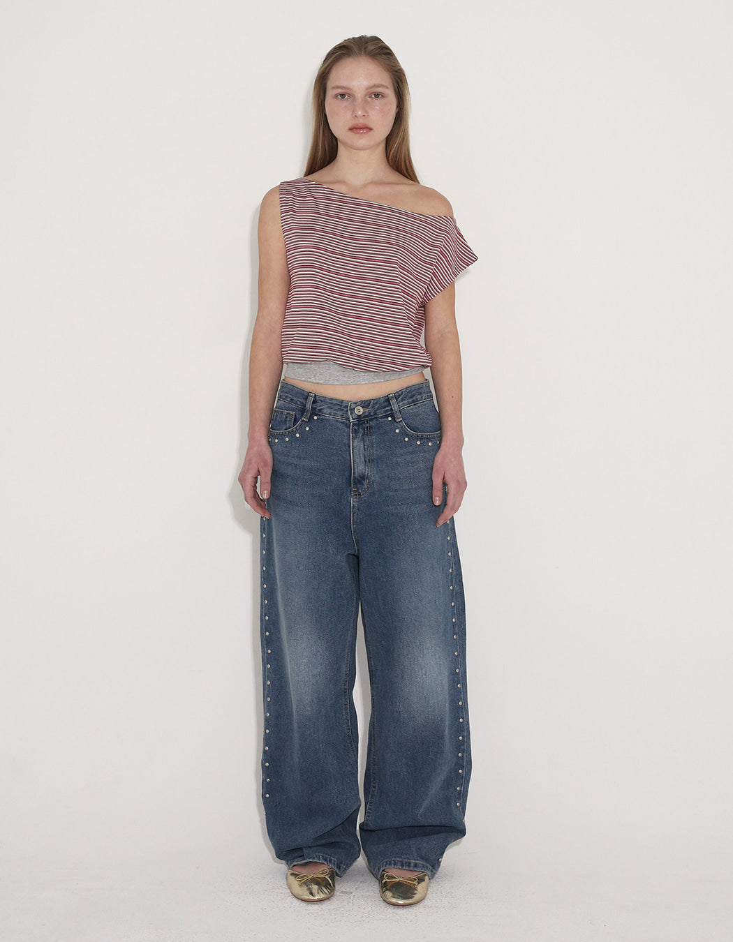 STRIPE ONE-SHOULDER TOP / 2 COLOR
