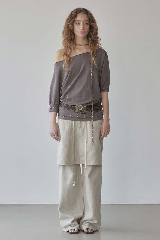 Stud Half Sleeve Sweatshirt Brown