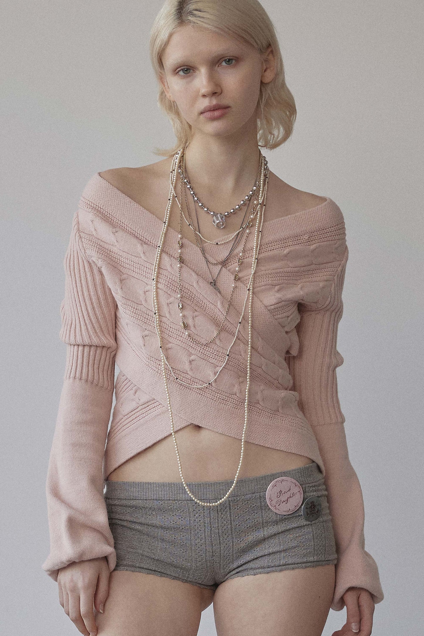 Cable Wrap Shrug Pink