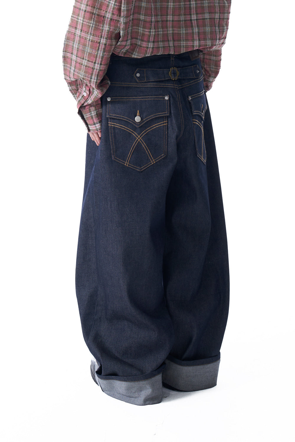 Cinch Back Denim Pants (Dark Blue)