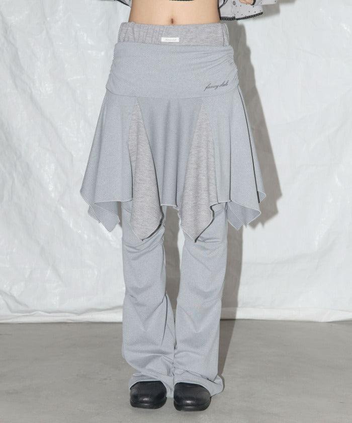 UNBALANCE SKIRT LAYERED PINTUCK PANTS (GRAY)