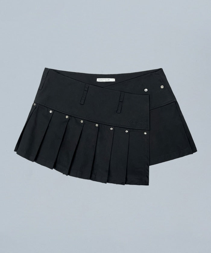 PLEATS LAYERED WRAP SKIRT (BLACK)