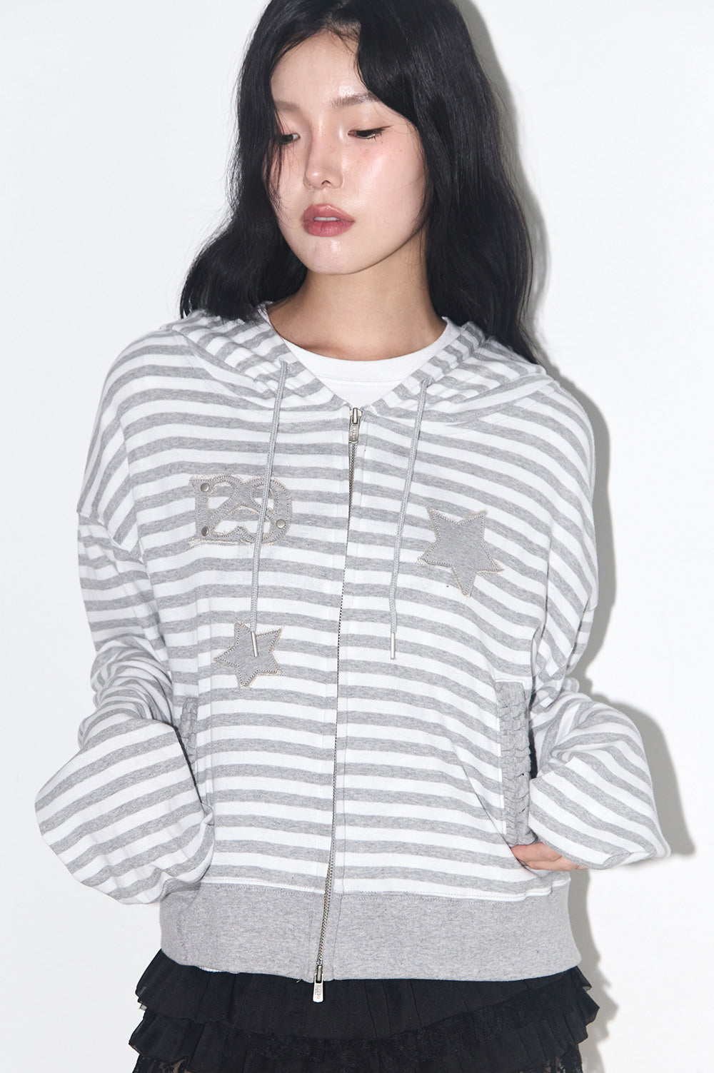 Starry Stripe Hooded Zip-Up Melange
