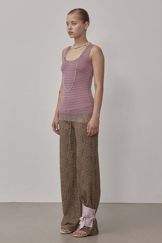 Lace Trimming Tank Top Pink/Brown