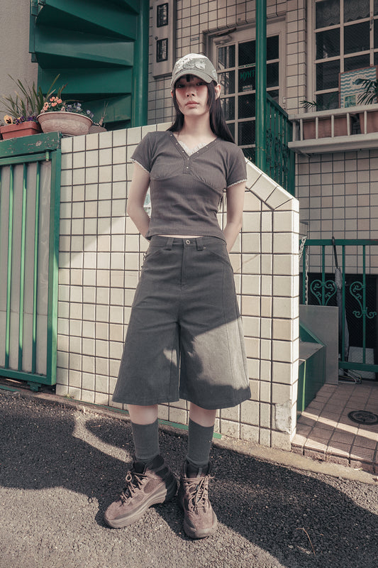 Lace studded top (Charcoal)