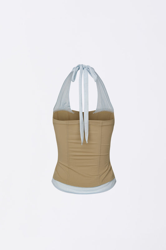 Farm Corset Halter Top / Beige/ sky blue