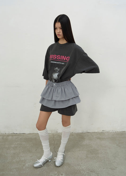 CHECKED FRILL MINI SKIRT (GREY)