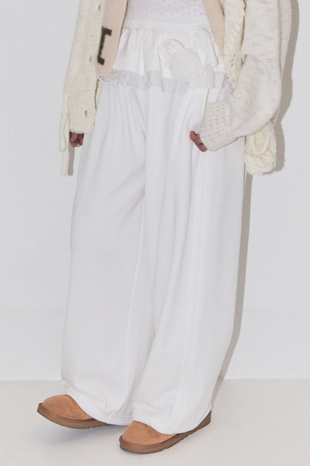 Bloom Ruffle Lace Sweat Pants White