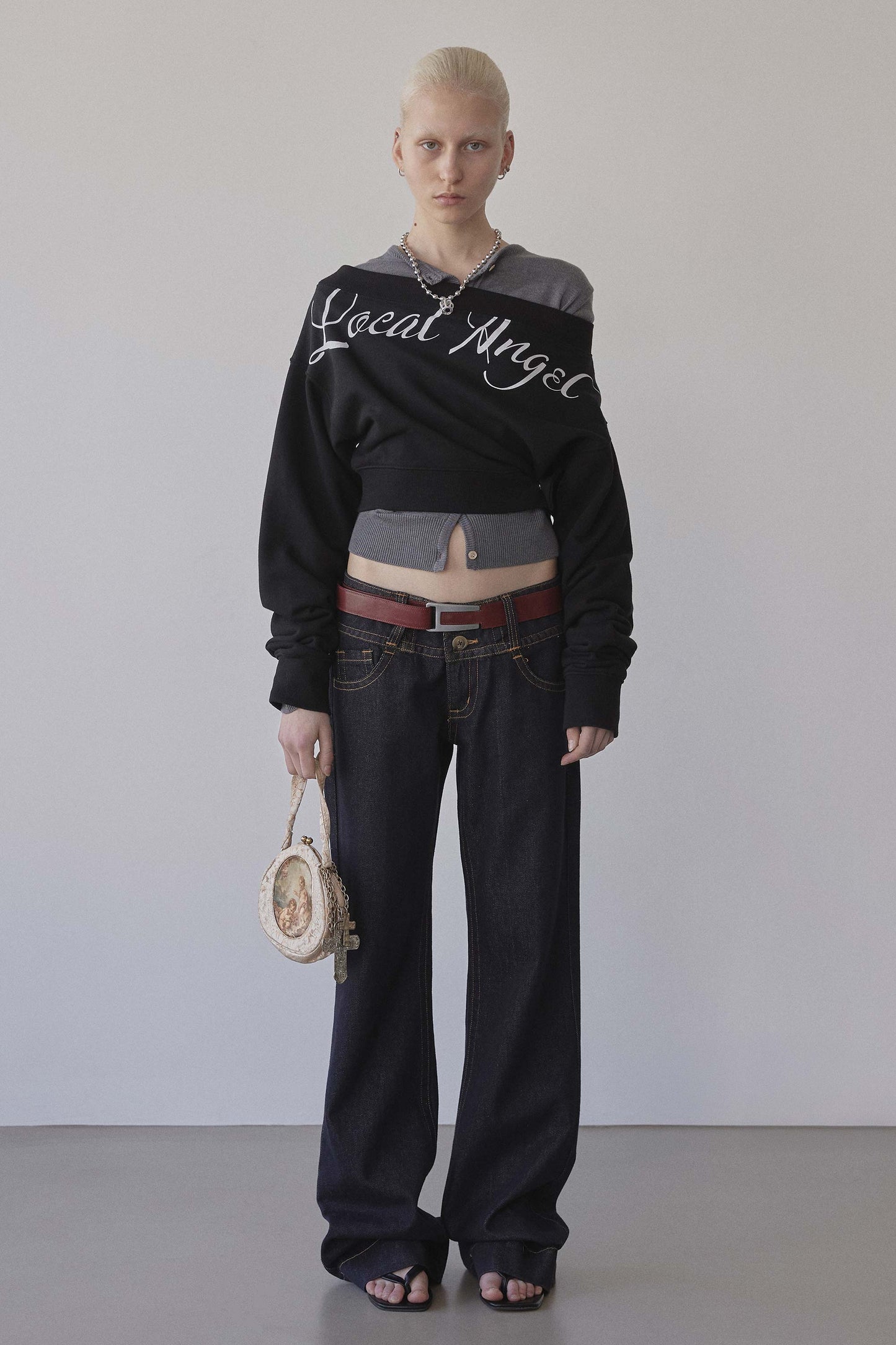 Off-Shoulder Cropped Sweatshirt Black