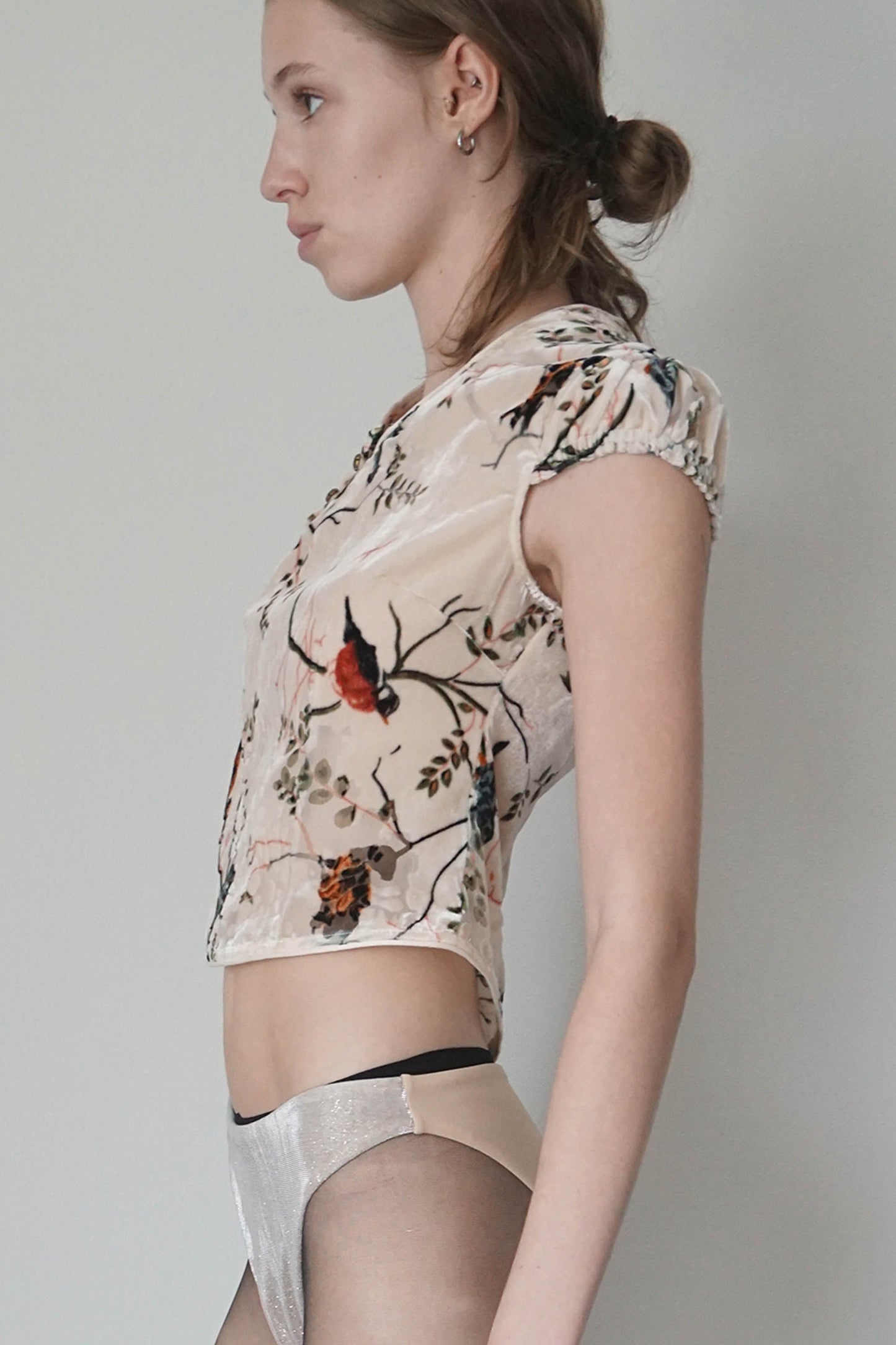 Velvet Qipao Blouse Beige