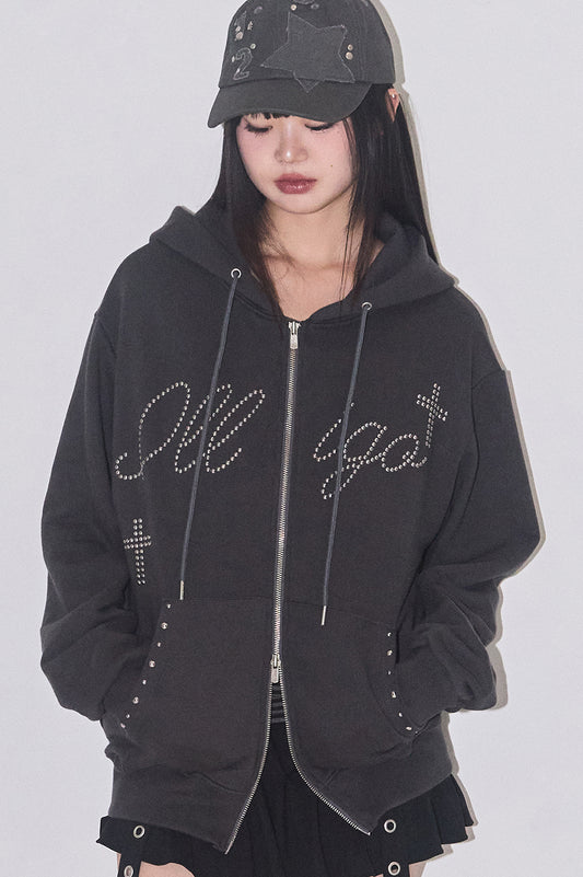 Cross Hotfix Hooded Zip-up in / Charcoal