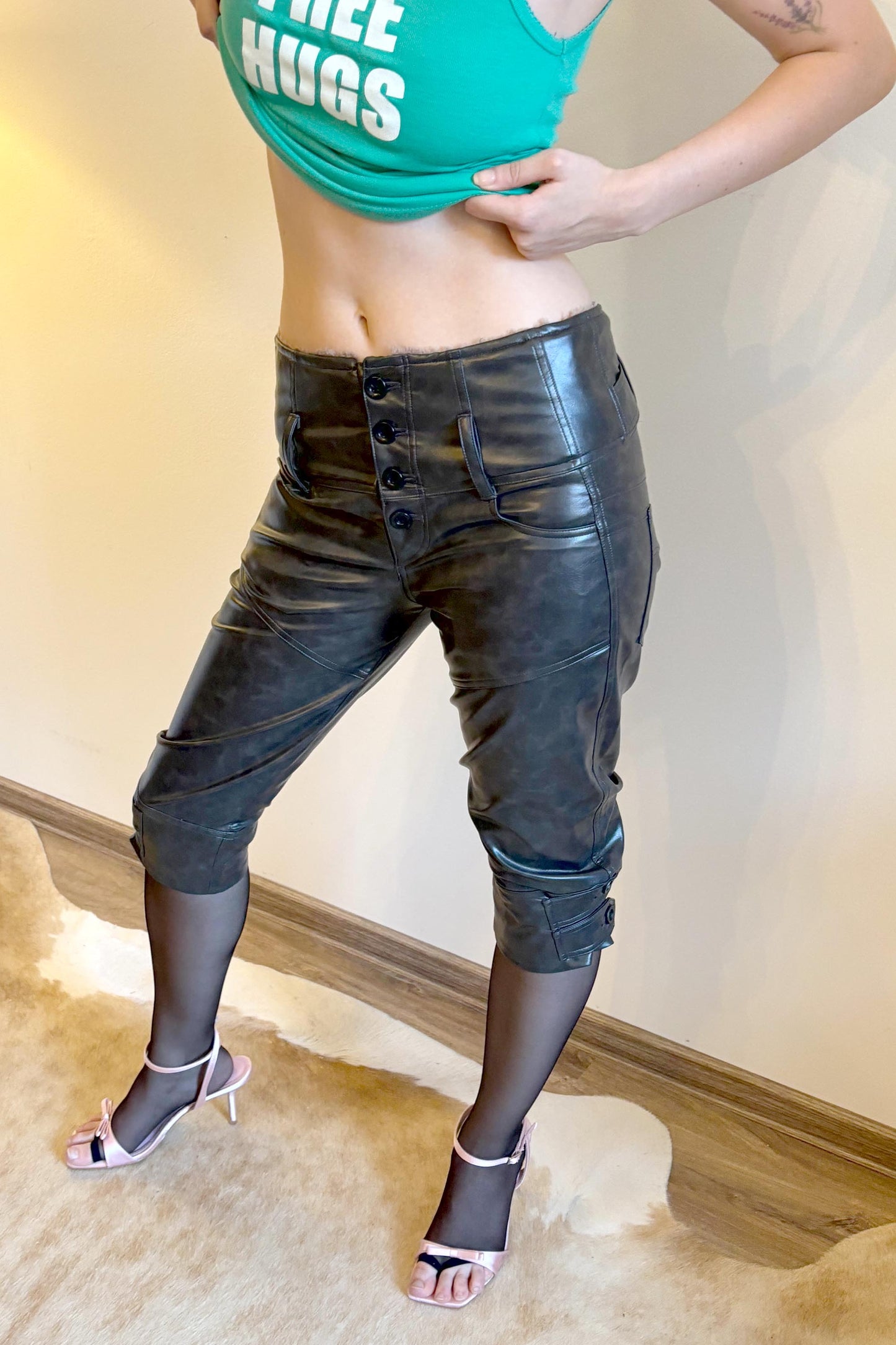 Capri Faux Leather Pants Black