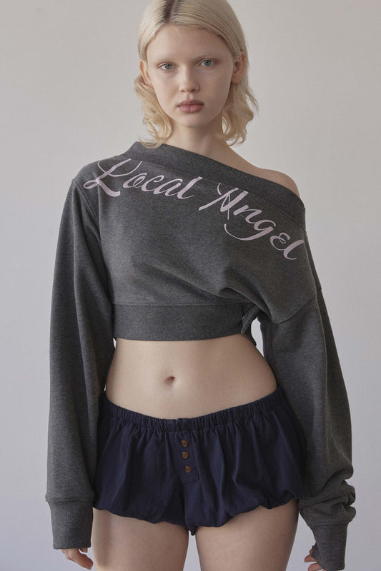 Off-Shoulder Cropped Sweatshirt Charcoal