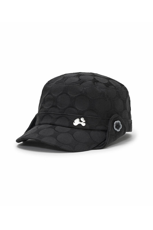 Lace button flap cap (Black)