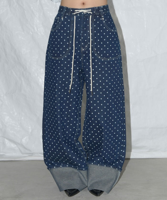STRING DOT ROLL-UP PANTS (BLUE)