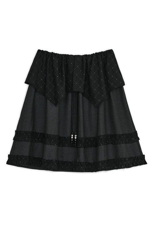 Argyle cape midi skirt (Black)