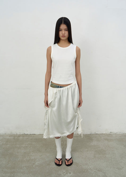 SHIRRING SLEEVELESS DRESS (WHITE)