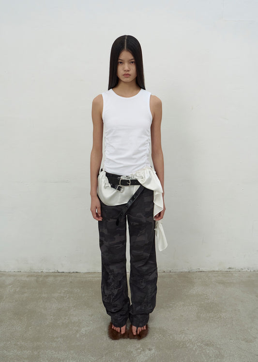 SATIN FRILL SLEEVELESS TOP (WHITE)