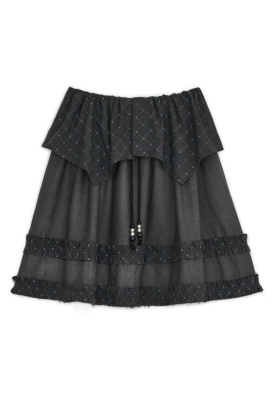 Argyle cape midi skirt (Charcoal)