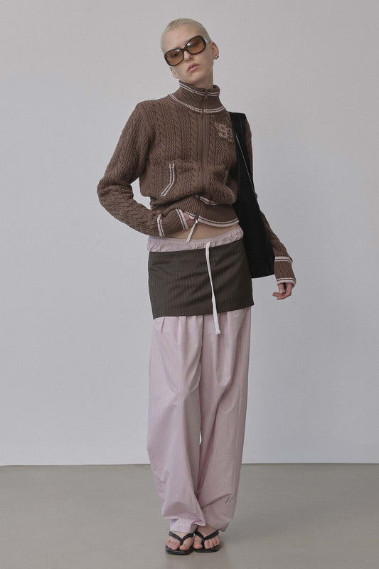 Knitted Cable Track Zip-Up Brown/Pink
