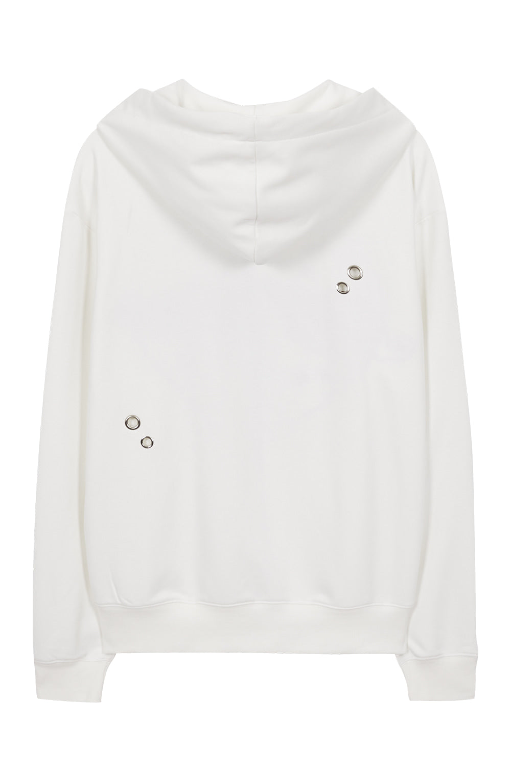 Check heart eyelet hooded zip-up / White