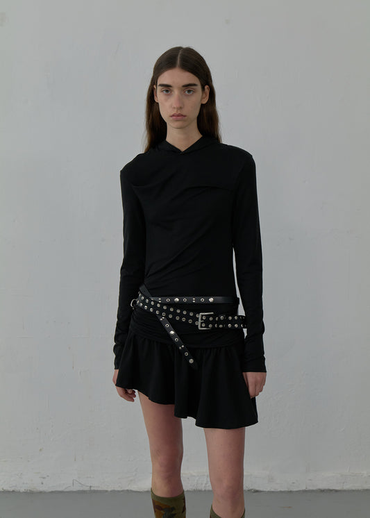 Double Studded Leather Belt / Black
