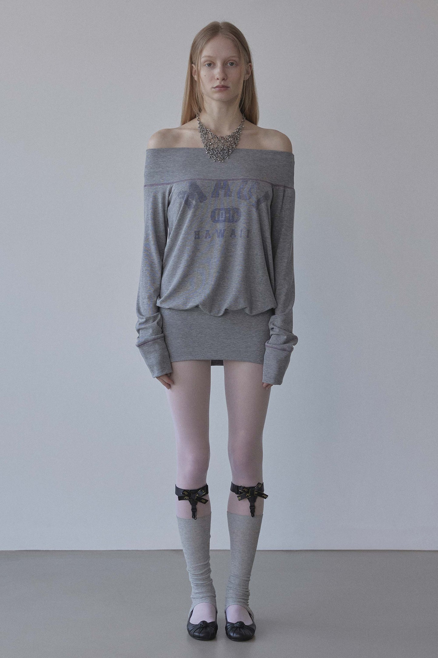 Maui Off-Shoulder Dress Melange Gray