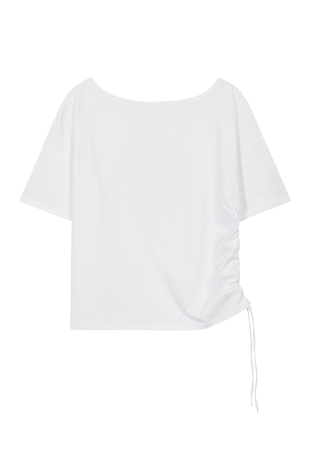 Ribbon shirring off-shoulder T-shirt white