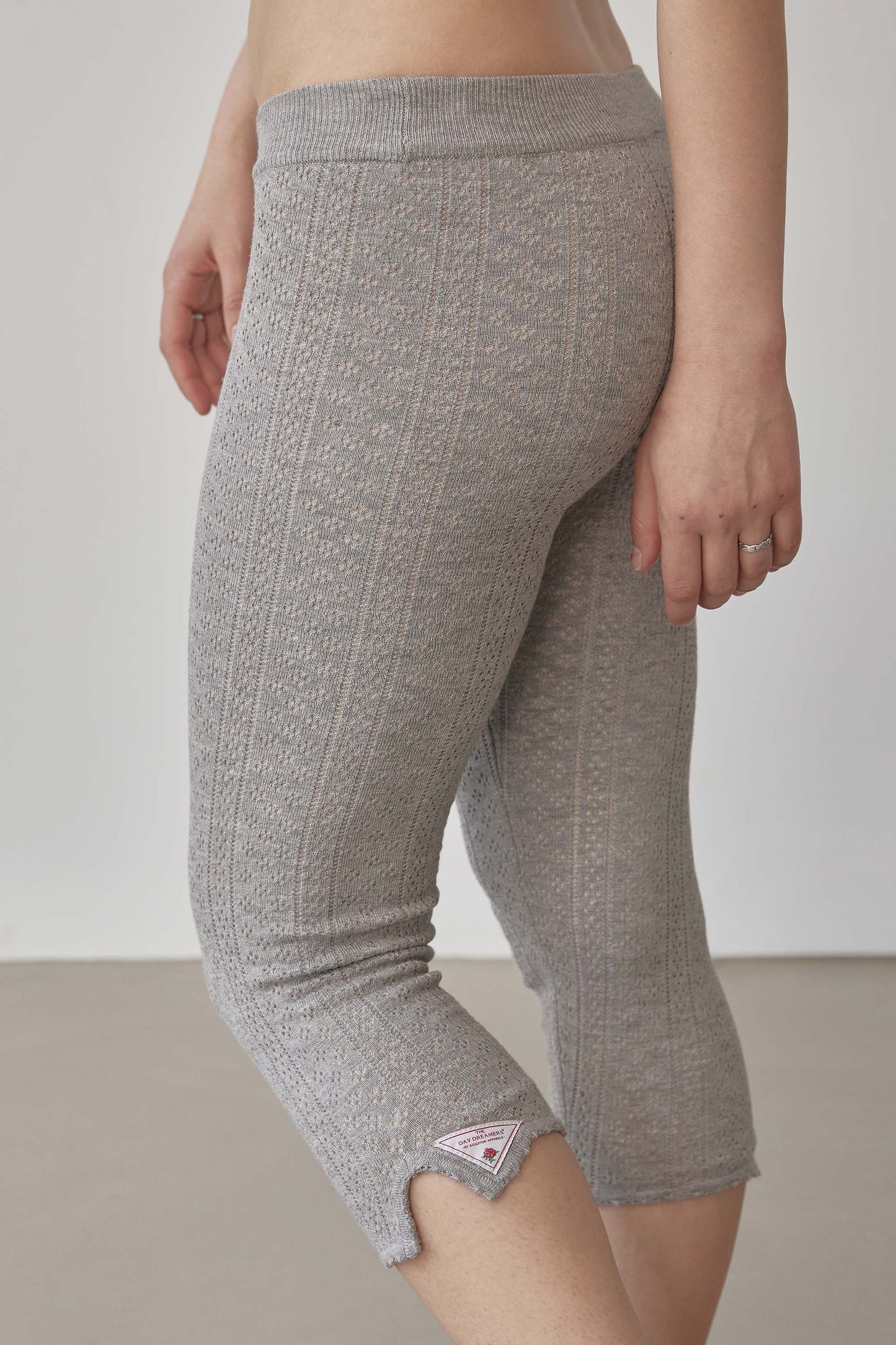 Eyelet Knit Capri Pants Melange Gray