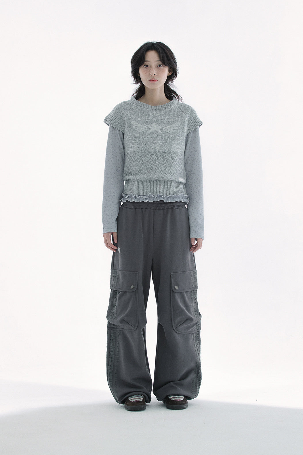 Star-wing knit top (Graish blue)