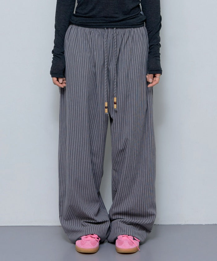 COZY STRIPE WIDE PANTS (GRAY)