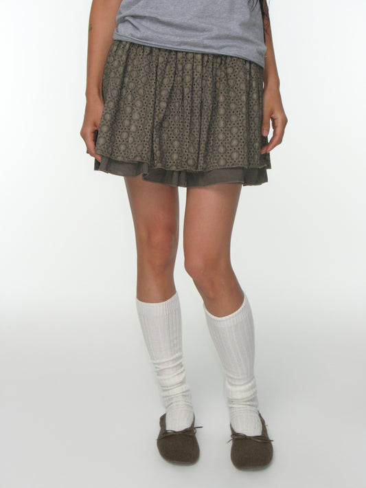 FLOWER PUNCHING SKIRT BROWN