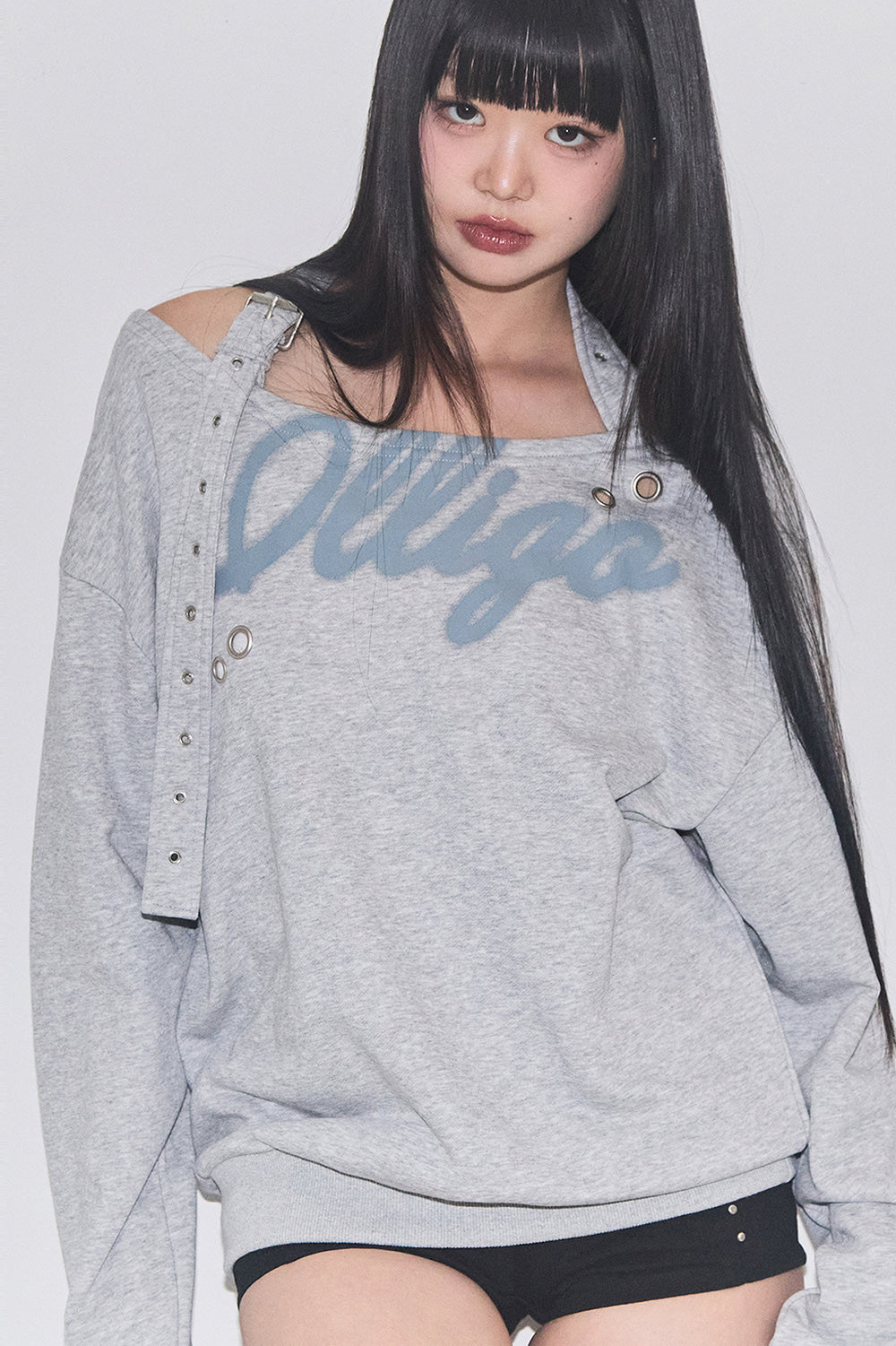 129 Buckle Off-Shoulder Sweatshirt Melange