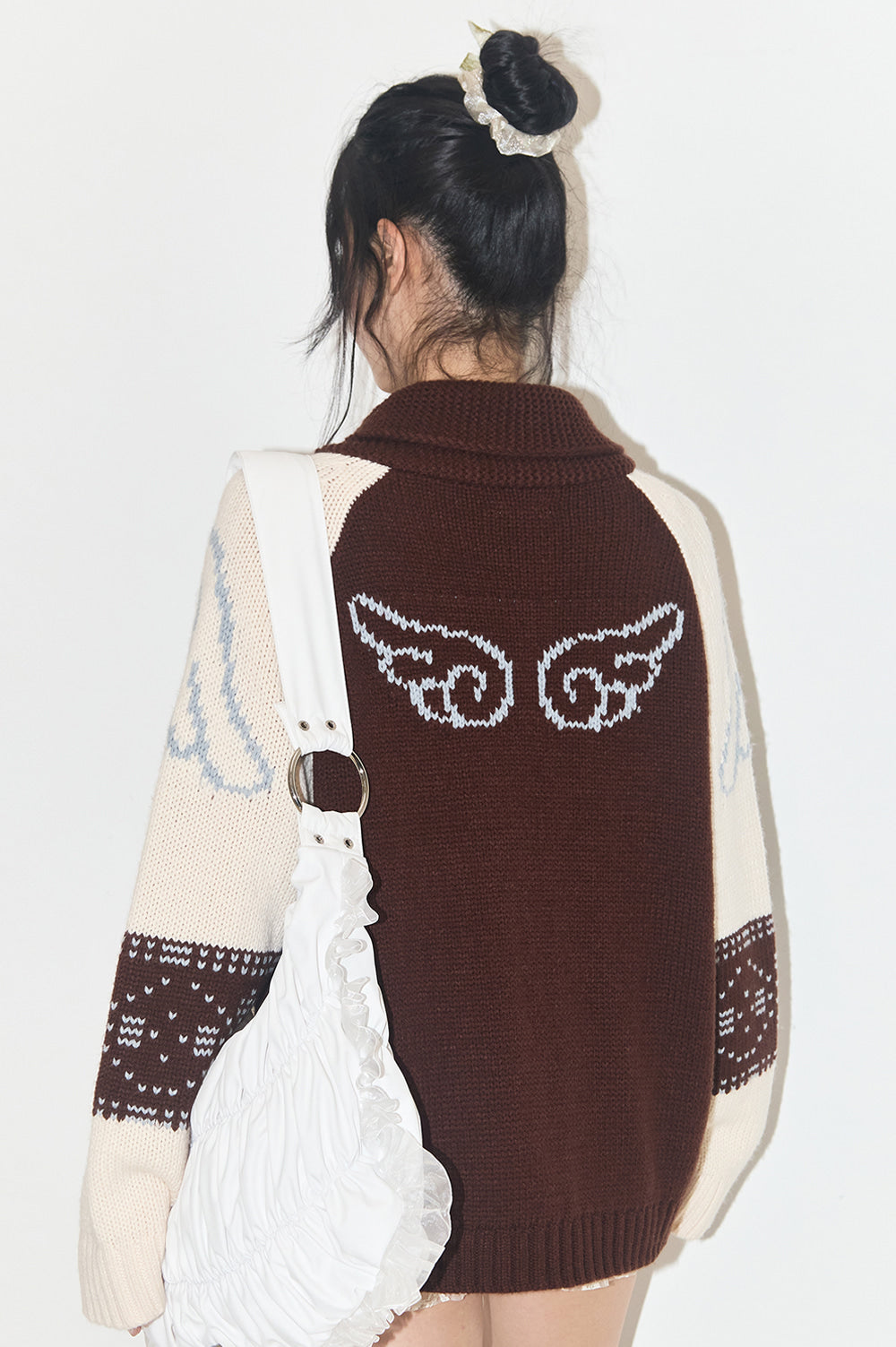 Angel Ring Cowichan Knit Zip-Up Brown