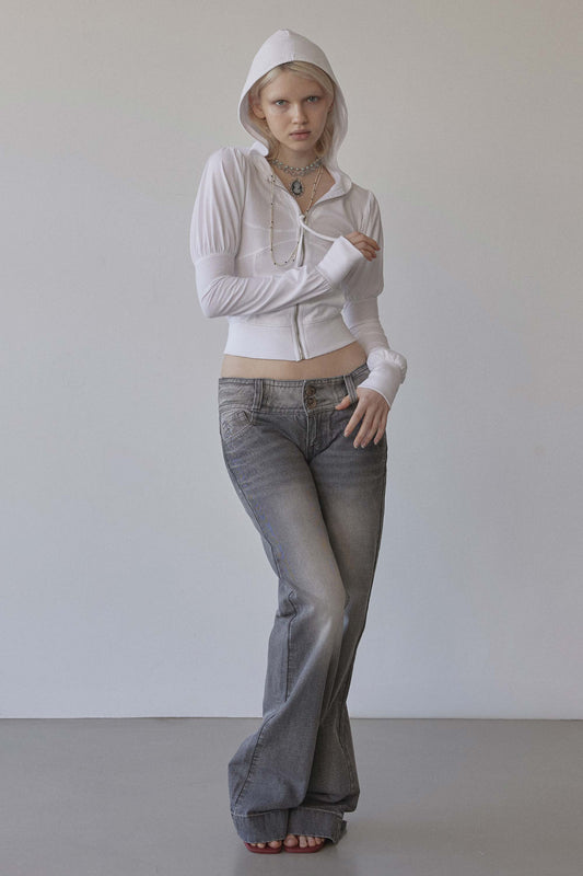 Solid Zip-Up Hoodie White