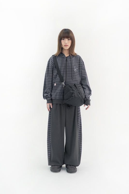 Stripe Korilakkuma hoodie zip-up (Charcoal)