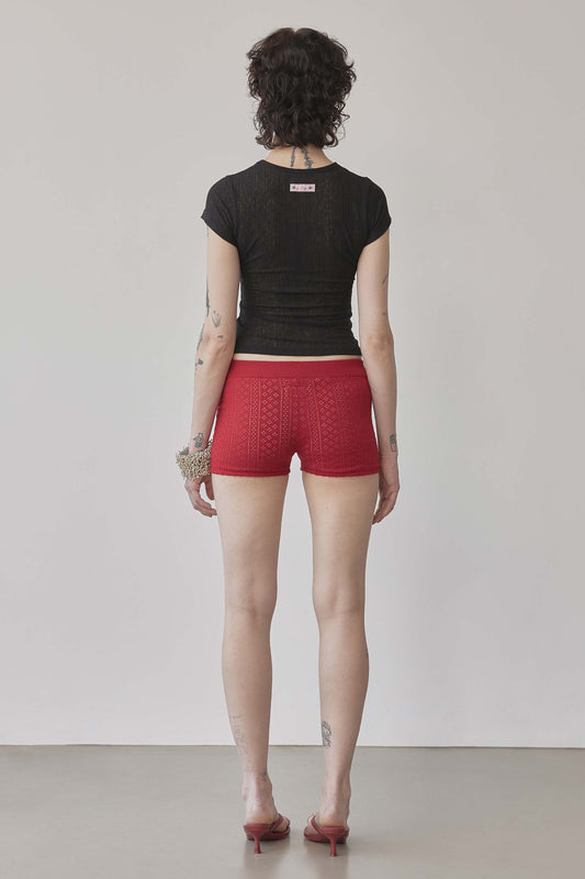 Eyelet Knit Shorts Red