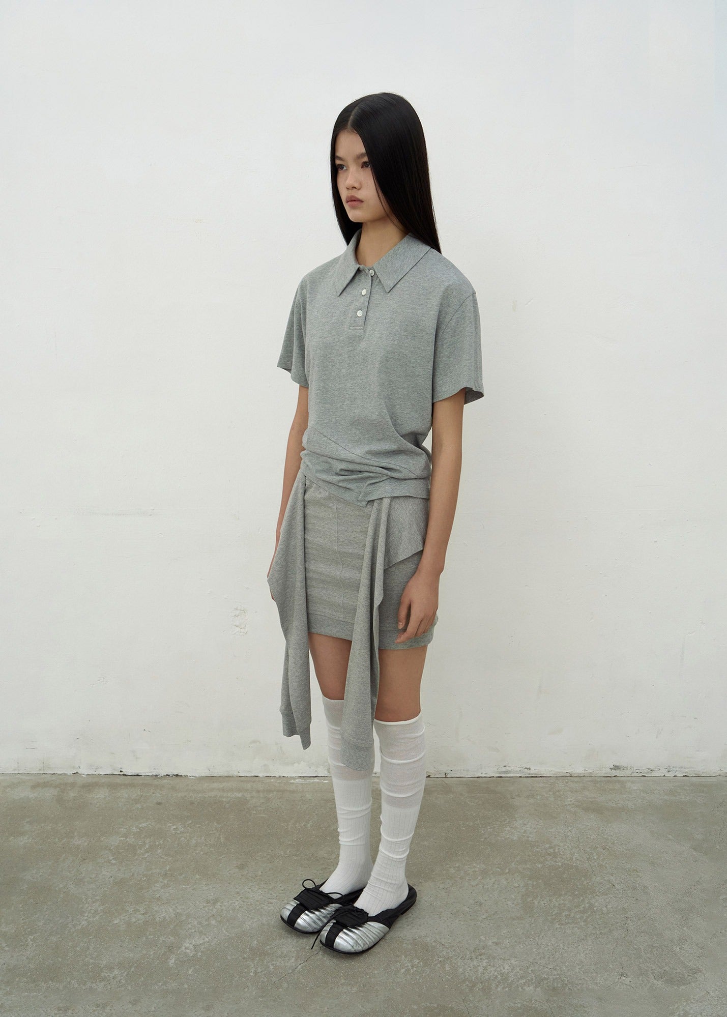 OPEN COLLAR TOP (MELANGE GRAY)