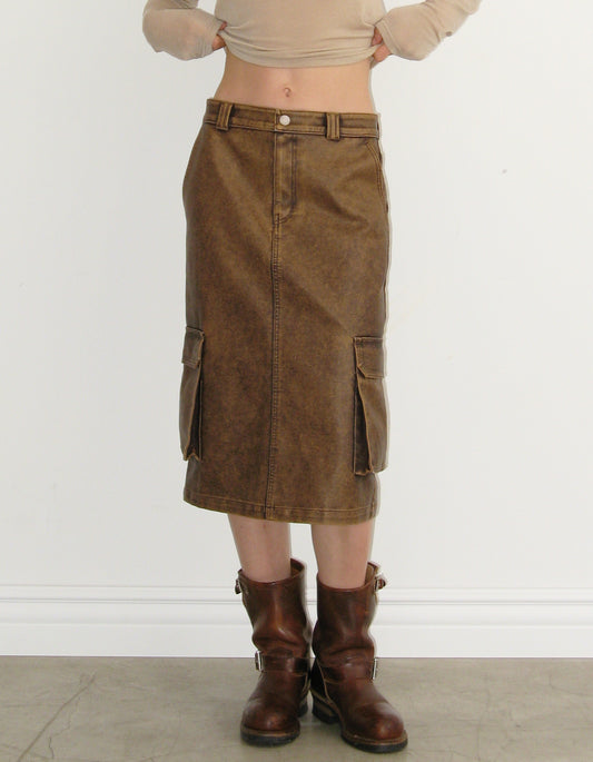 WASHED LEATHER CARGO SKIRT / 2 Color