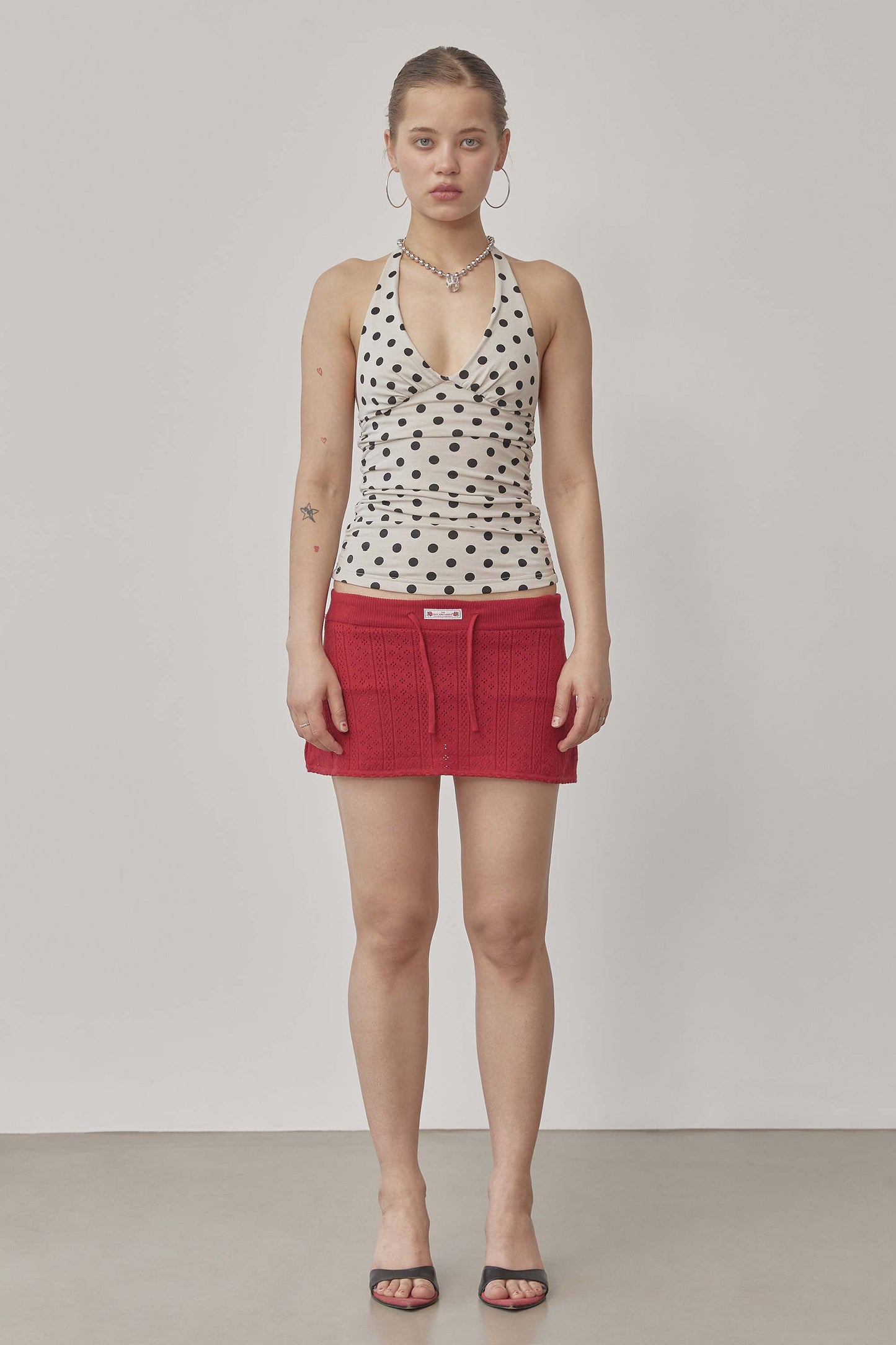 Eyelet Knit Skort Red
