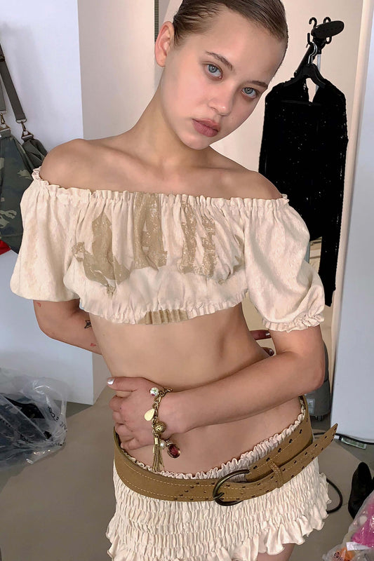 Crinkle Volumer Top Dusty Beige