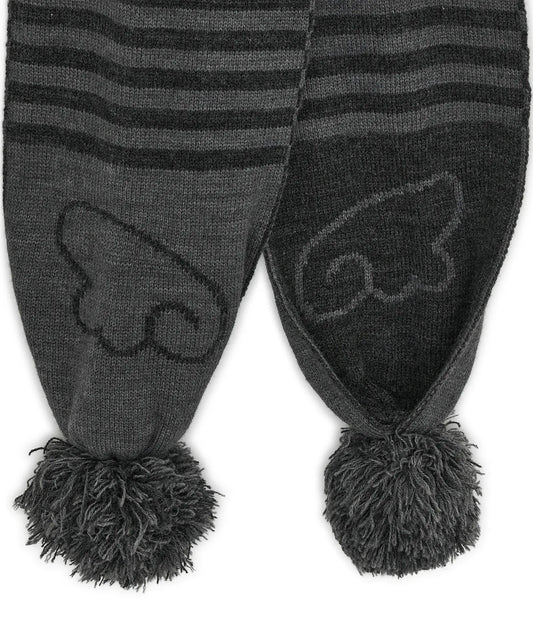 Angel Wing Stripe Pom Muffler / Charcoal