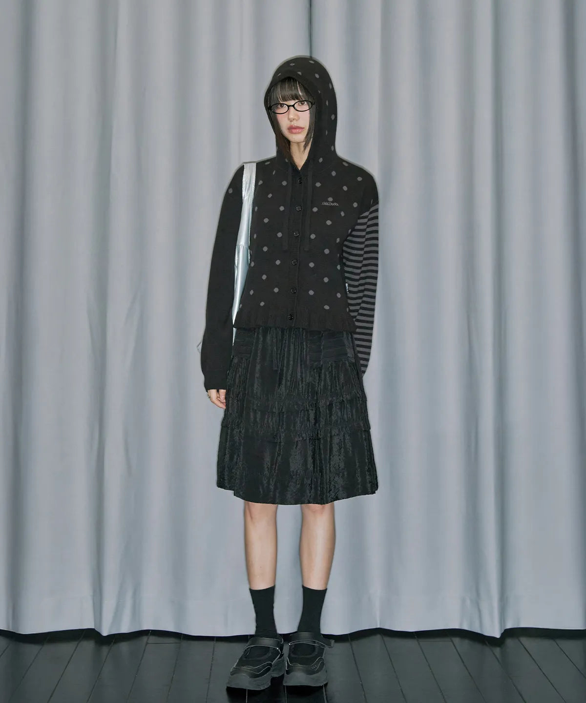 Dot Frill Jacquard Knit Cardigan / 2 Color