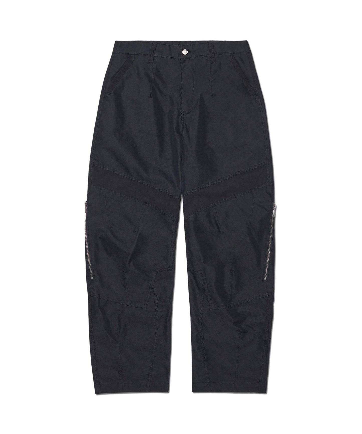 SIDE ZIPPER DOUBLE KNEE PANTS - BLACK