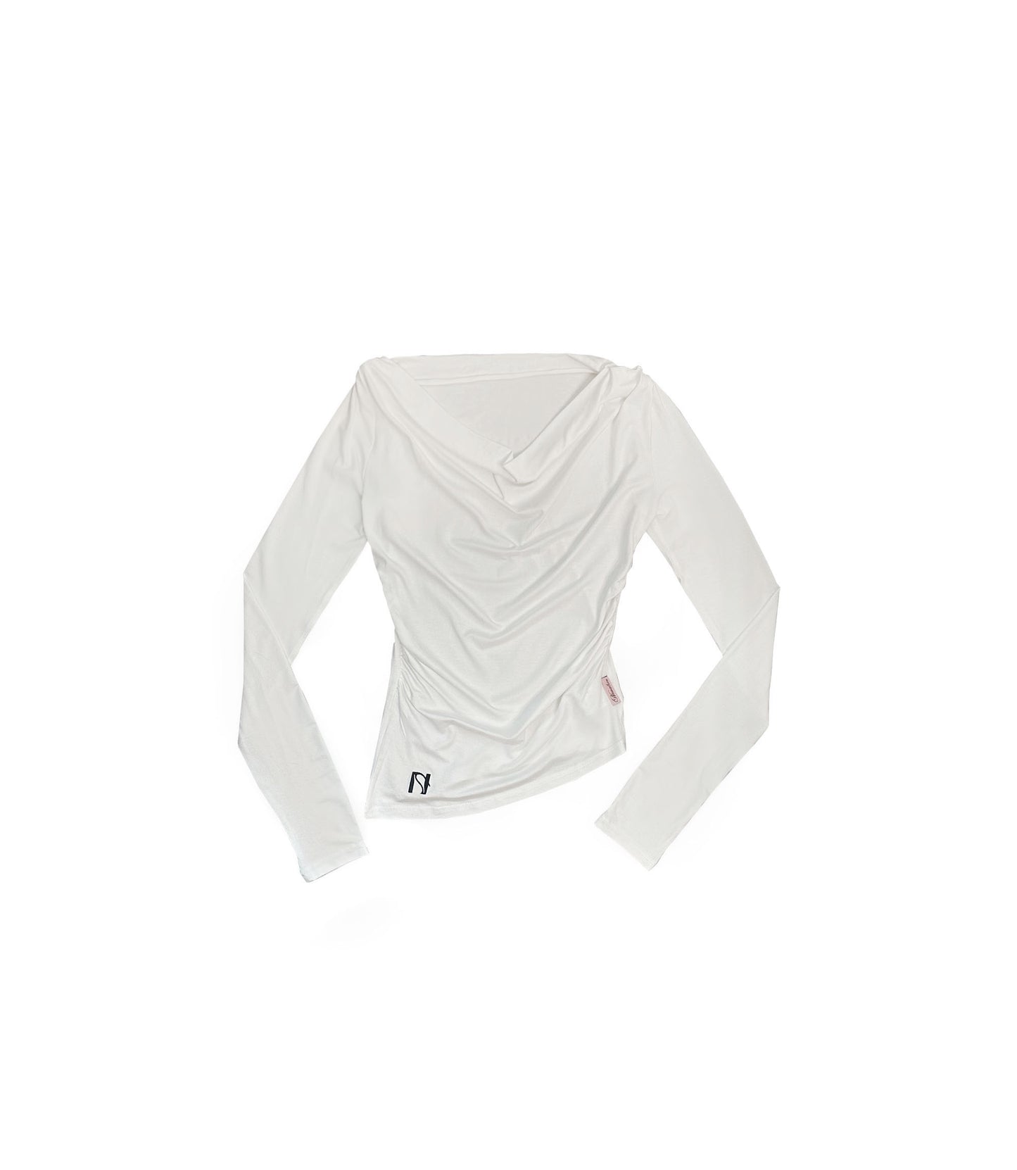 Meow Draping shrring Boat neck Top / White