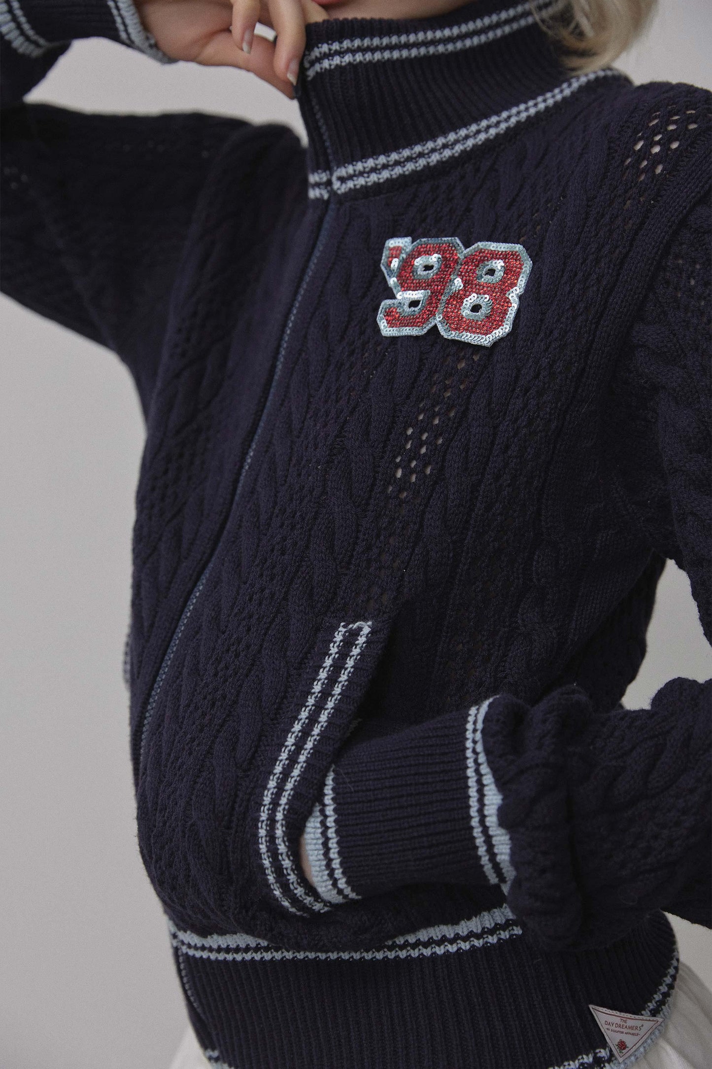 Knitted Cable Track Zip-Up Navy/Blue